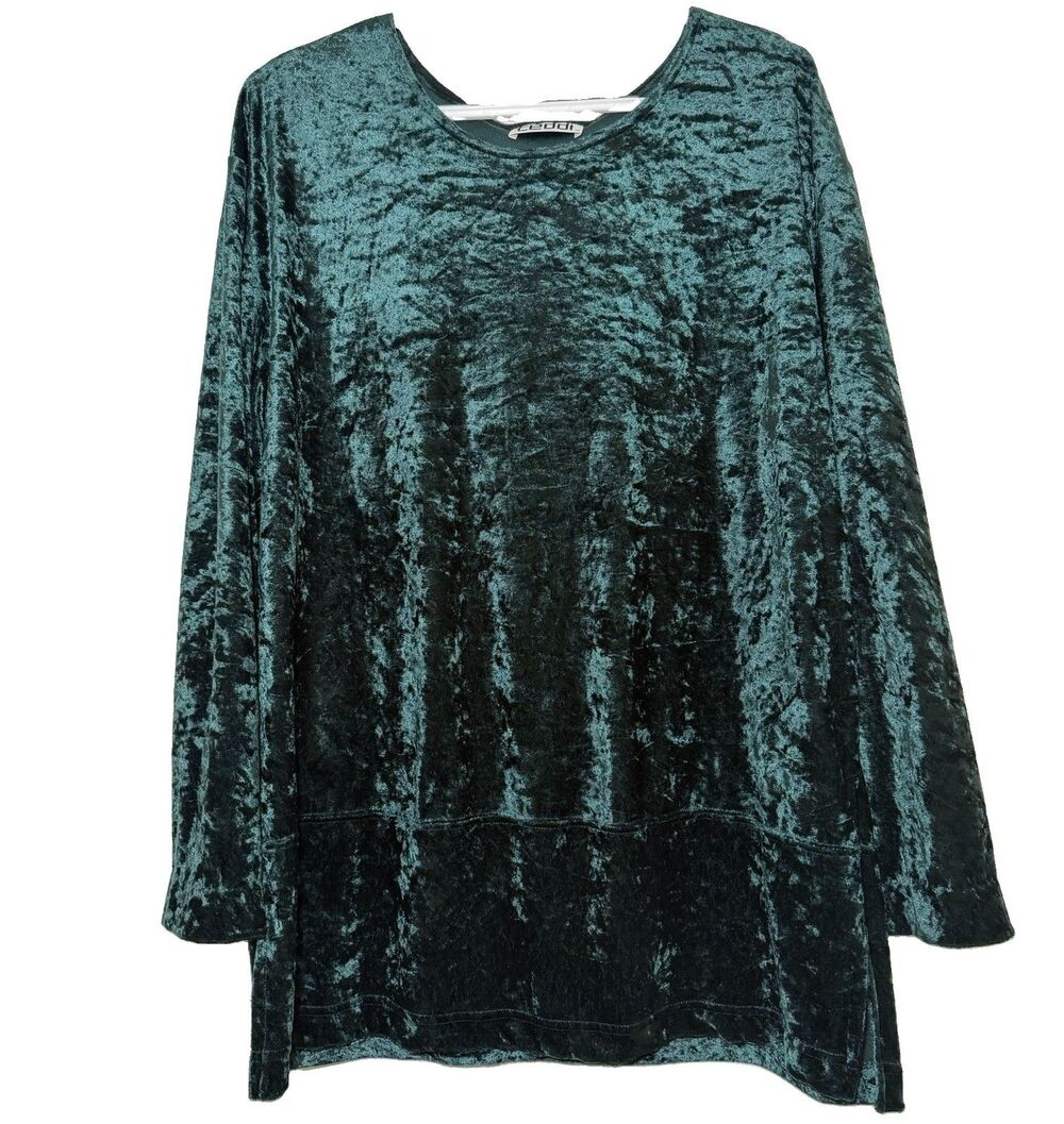 Vintage Teddi Emerald Green Crushed Velvet Tunic Top Women’s XL Y2K Long Sleeve